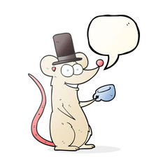 speech bubble cartoon mouse with teacup