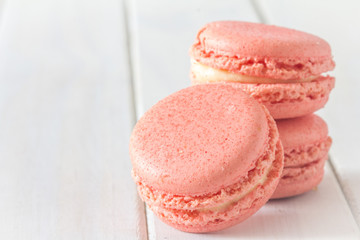 Close up of Pink Macarons in a Stack on Table Horizontal