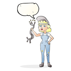 Fototapeta premium speech bubble cartoon electrician woman