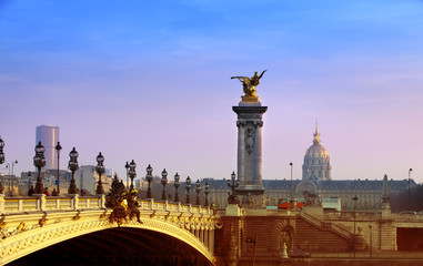 The Alexander III Bridge across Seine river in Paris, France