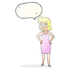 speech bubble cartoon happy woman wearing dress