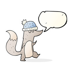 speech bubble cartoon little wolf wearing hat