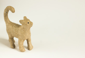 Unique cute papier mache paper crafted cat closeup