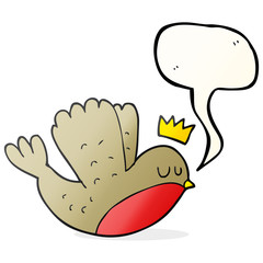 speech bubble cartoon flying christmas robin with crown