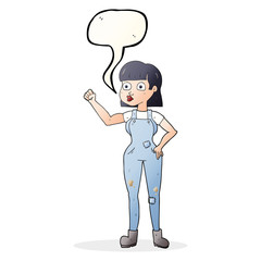 speech bubble cartoon woman clenching fist