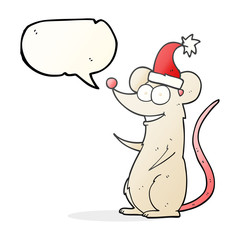 speech bubble cartoon mouse wearing christmas hat