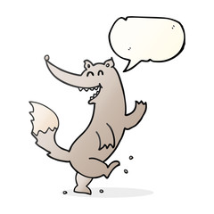 speech bubble cartoon happy wolf dancing