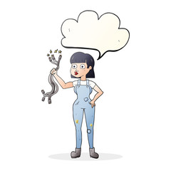 speech bubble cartoon female electrician