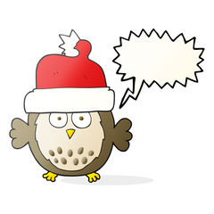 speech bubble cartoon owl wearing christmas hat
