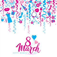 8 March vector card of icons.