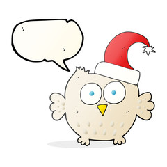 speech bubble cartoon little owl wearing christmas hat