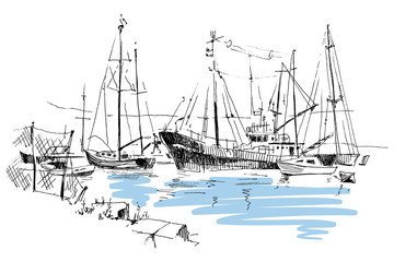 hand drawn landscapes with seaside view