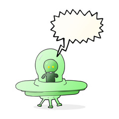 speech bubble cartoon alien in flying saucer