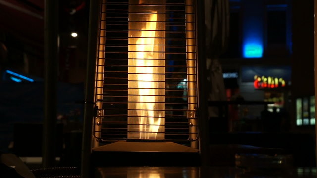 Heater open fire at an outdoor cafe in the Spanish city