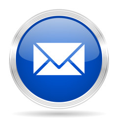 email blue silver metallic metallic chrome web circle glossy icon