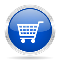 cart blue silver metallic metallic chrome web circle glossy icon