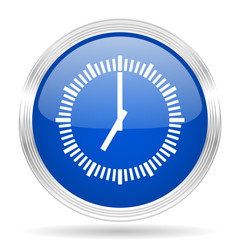time blue silver metallic metallic chrome web circle glossy icon