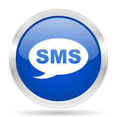 sms blue silver metallic metallic chrome web circle glossy icon
