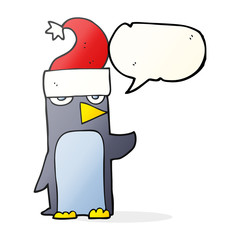 speech bubble cartoon penguin in christmas hat