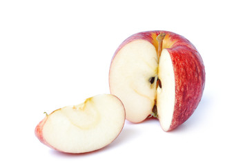 red apple fruits with cut isolated on white background