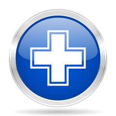 pharmacy blue silver metallic metallic chrome web circle glossy icon