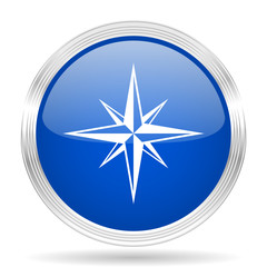 compass blue silver metallic metallic chrome web circle glossy icon