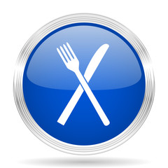 restaurant blue silver metallic metallic chrome web circle glossy icon