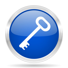 key blue silver metallic metallic chrome web circle glossy icon