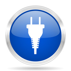 Obraz premium plug blue silver metallic metallic chrome web circle glossy icon