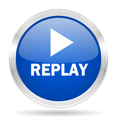 replay blue silver metallic metallic chrome web circle glossy icon