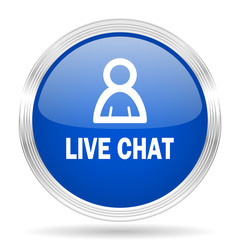 live chat blue silver metallic metallic chrome web circle glossy icon