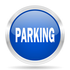 parking blue silver metallic metallic chrome web circle glossy icon