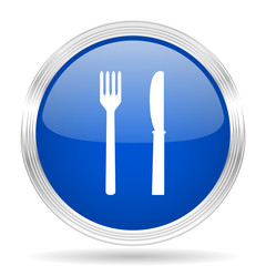 eat blue silver metallic metallic chrome web circle glossy icon