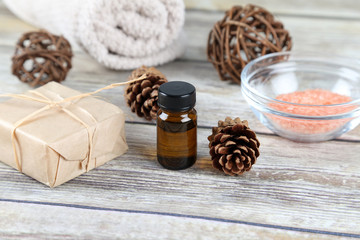 Bottle of essential oil. Aromatherapy.