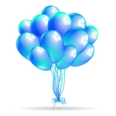 Set of shiny light blue balloons. Vector illustration.