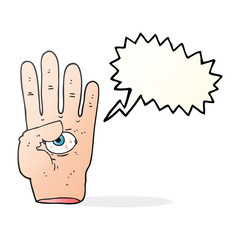 speech bubble cartoon spooky hand with eyeball