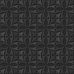 Seamless 3D elegant dark paper art pattern 042 Round Cross Flower
