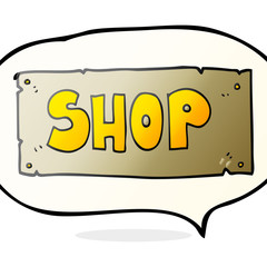 speech bubble cartoon shop sign