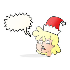speech bubble cartoon woman wearing christmas hat