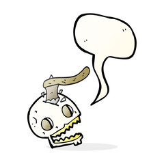 speech bubble cartoon axe in skull