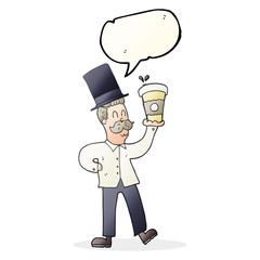 speech bubble cartoon man with coffee cup