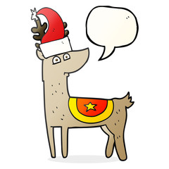 speech bubble cartoon reindeer wearing christmas hat