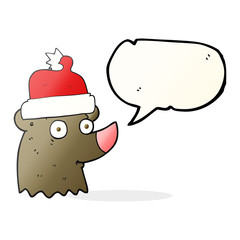 speech bubble cartoon bear wearing christmas hat