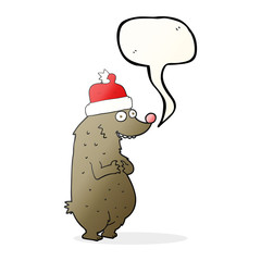 speech bubble cartoon bear wearing christmas hat