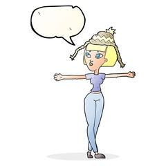 speech bubble cartoon woman wearing hat