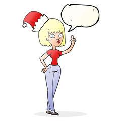 speech bubble cartoon woman wearing christmas hat