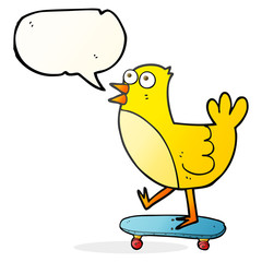 speech bubble cartoon bird on skateboard