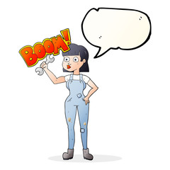 speech bubble cartoon mechanic woman