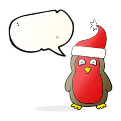 speech bubble cartoon christmas robin wearing santa hat