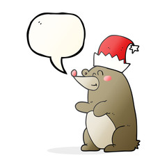 speech bubble cartoon bear wearing christmas hat